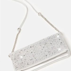 Betsey Johnson Silver Glitteratzi Crossbody Clutch